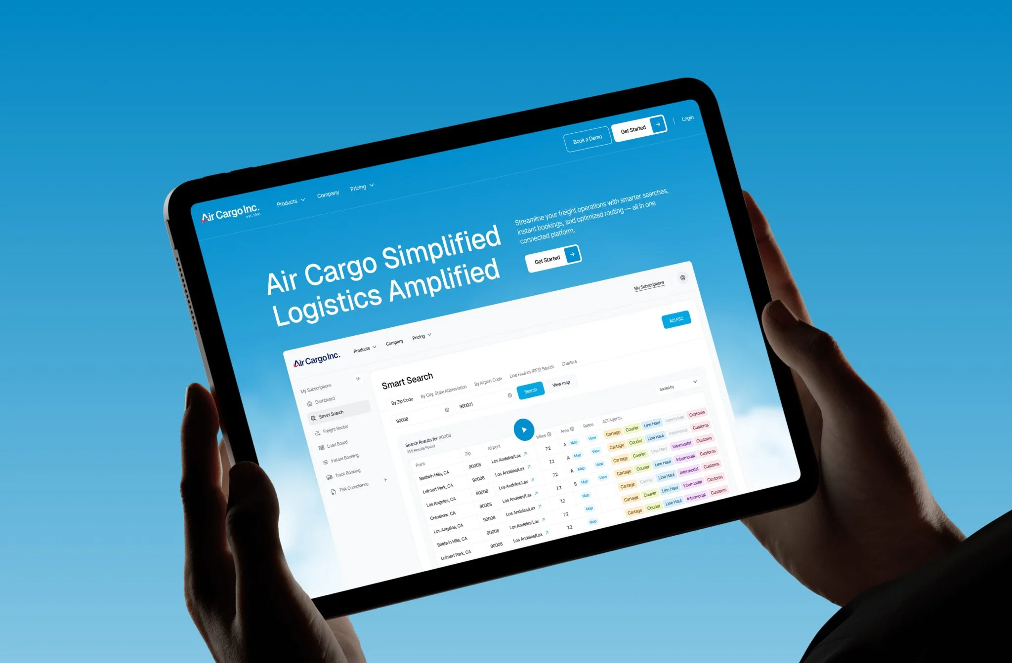 Air cargo platform tablet Logistics platform on tablet