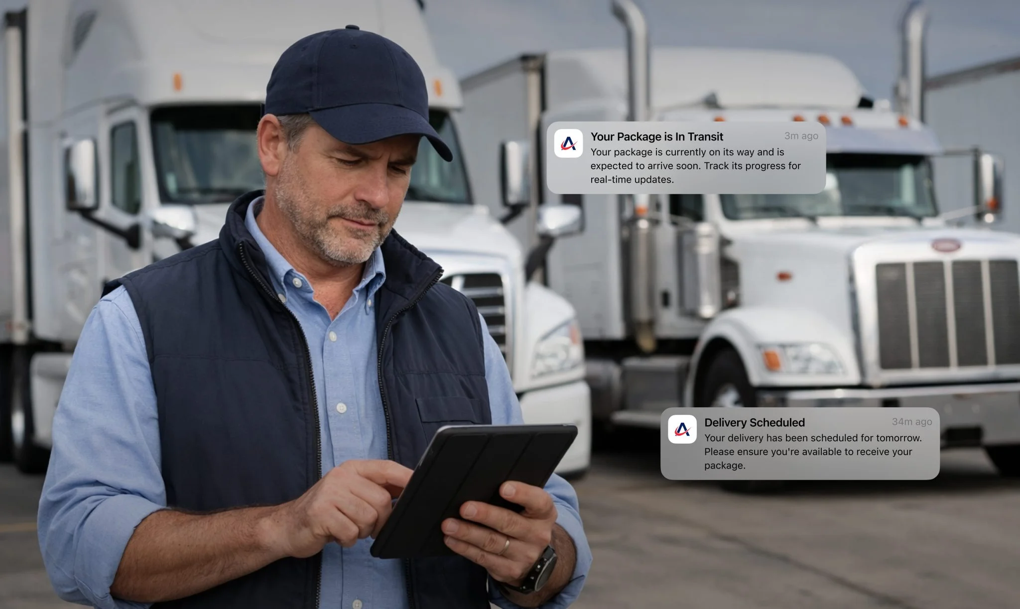 Delivery tracking on tablet Truck driver tracking delivery
