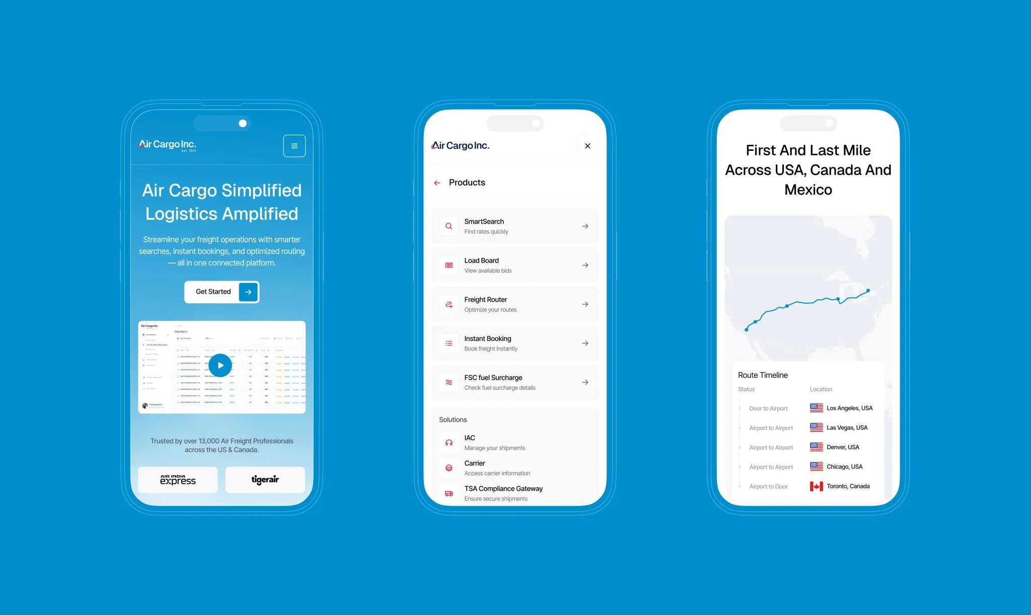 Air cargo mobile UI Logistics app mobile screens