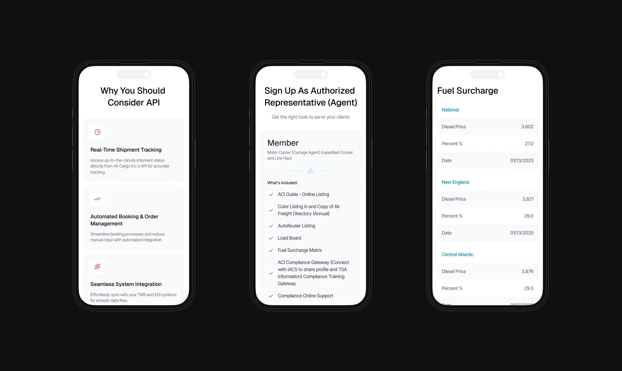 Logistics app feature screens Cargo app mobile UI features