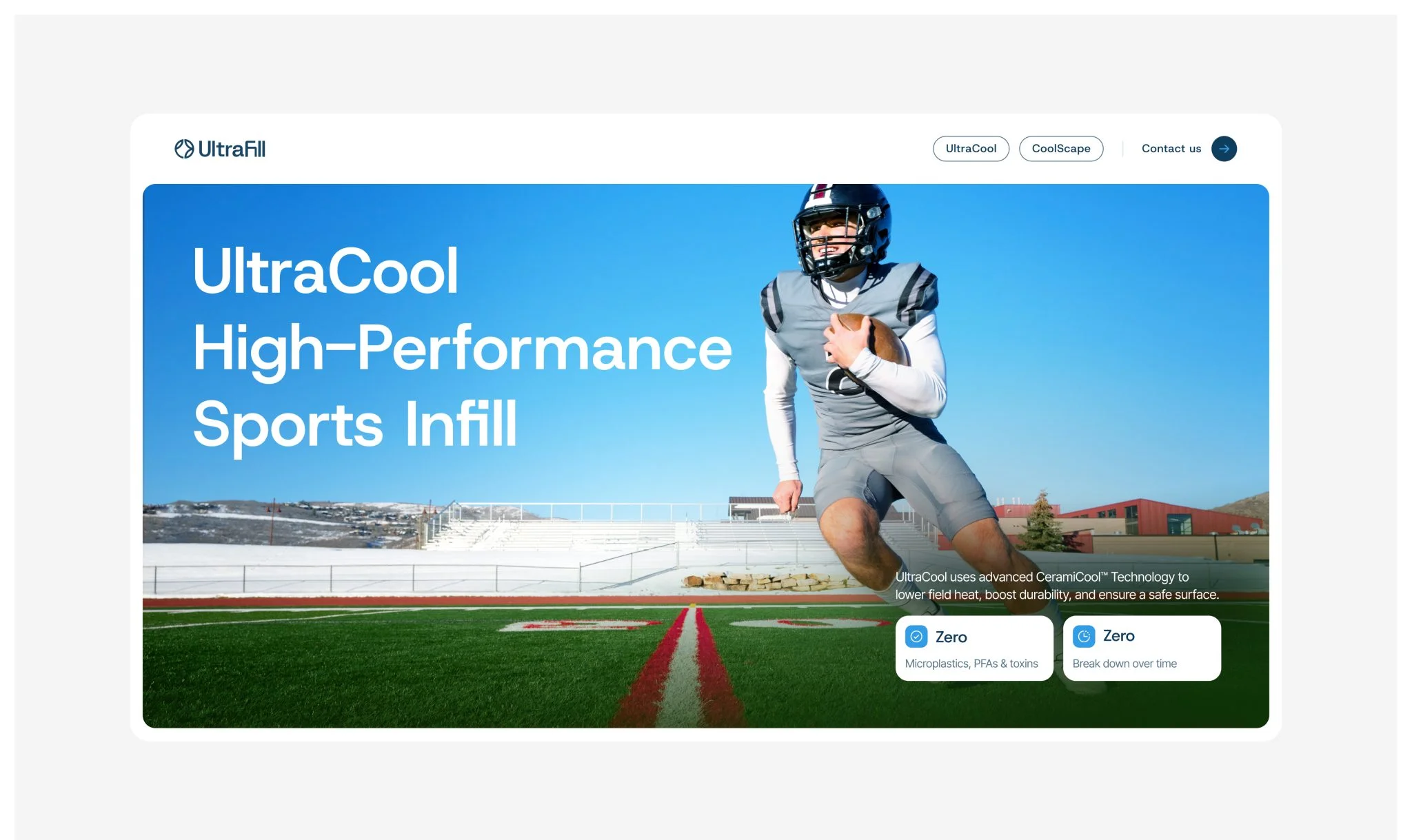 Product landing page showcasing performance-focused turf technology