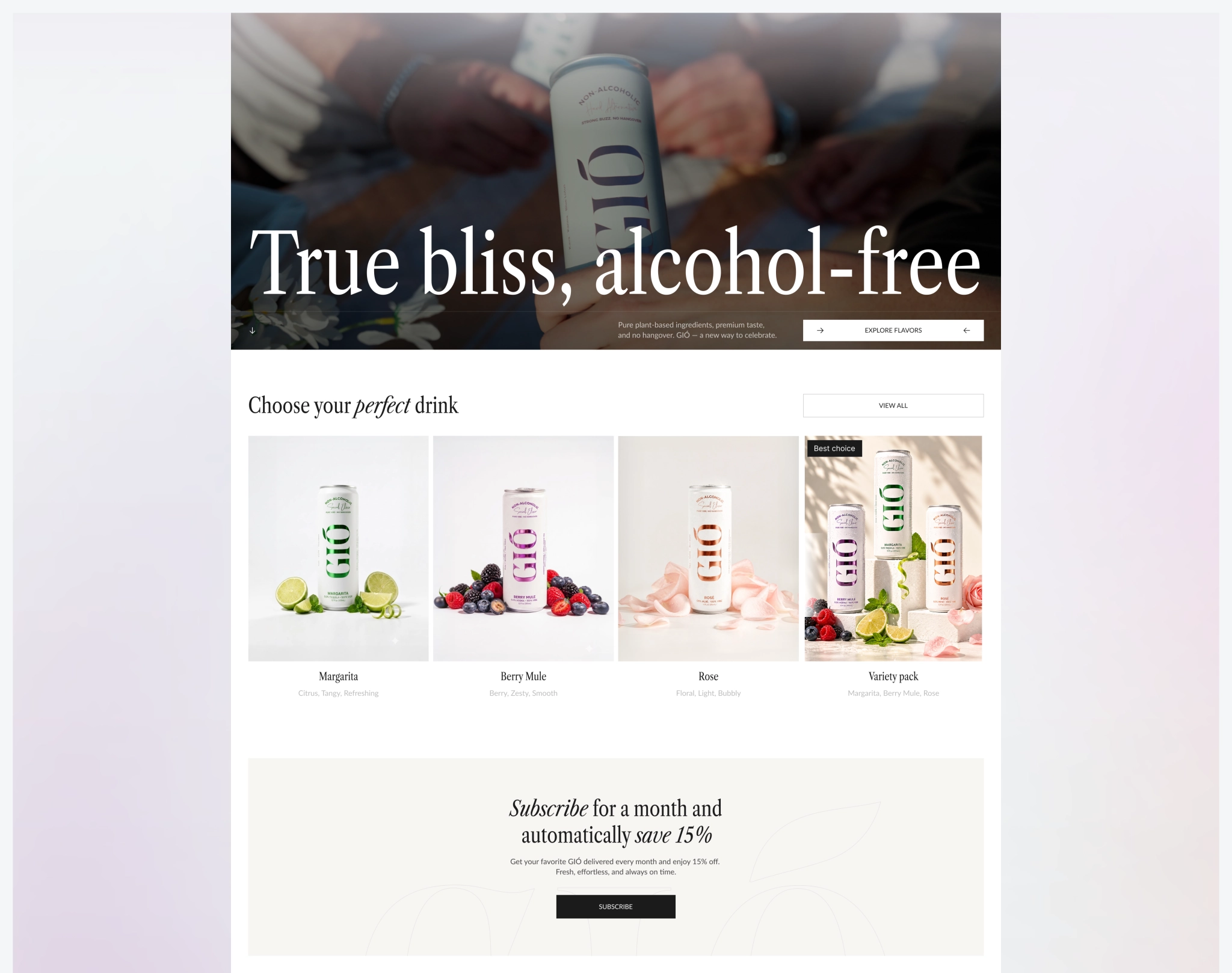 Shopify Homepage Design Shopify homepage with alcohol-free drink flavors