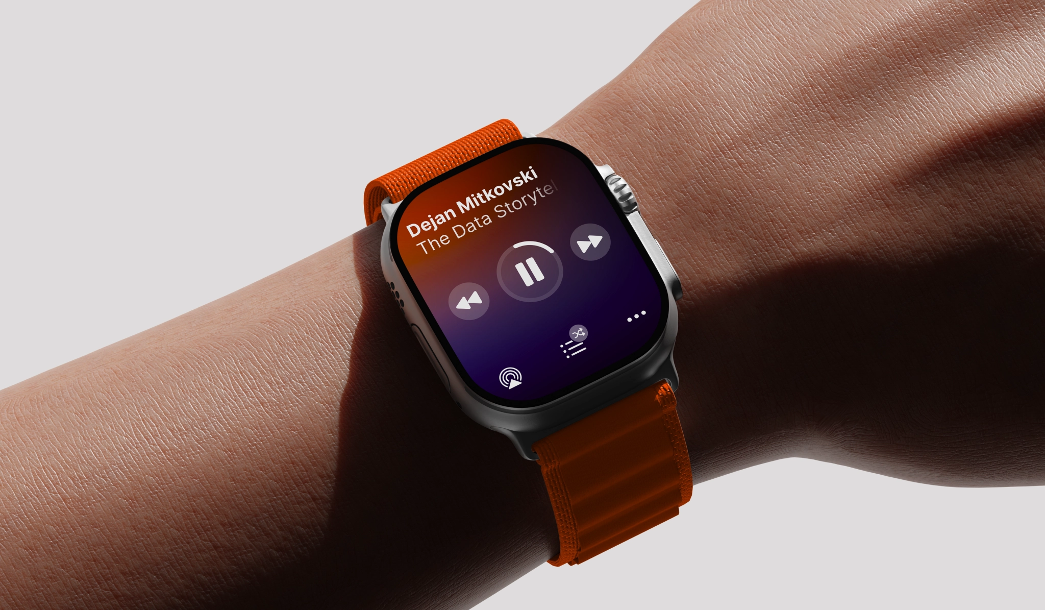 audio player interface displayed on a smartwatch