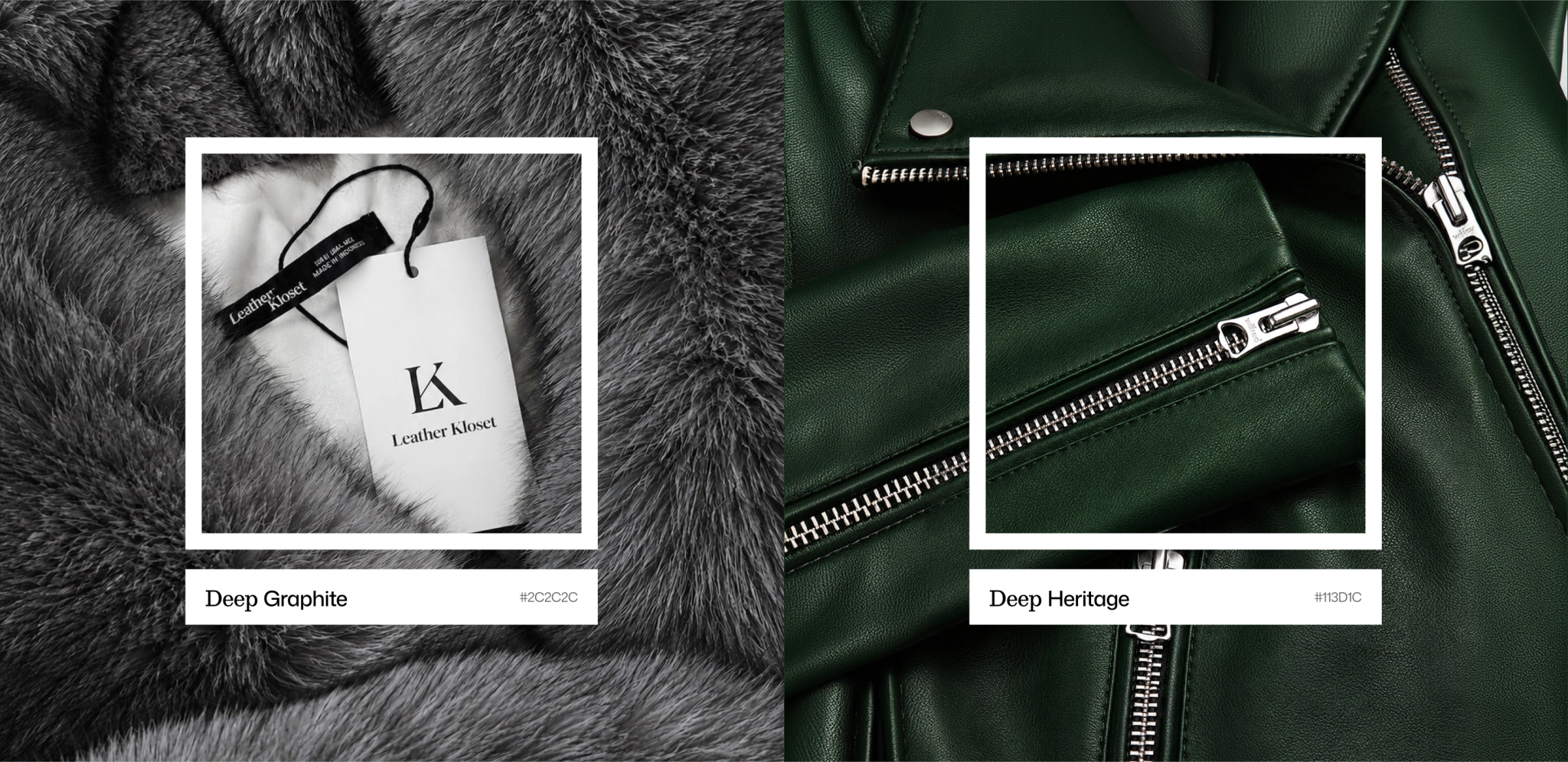 Deep Graphite and Deep Heritage Brand Colors color palette featuring Deep Graphite and Deep Heritage green with branded material details