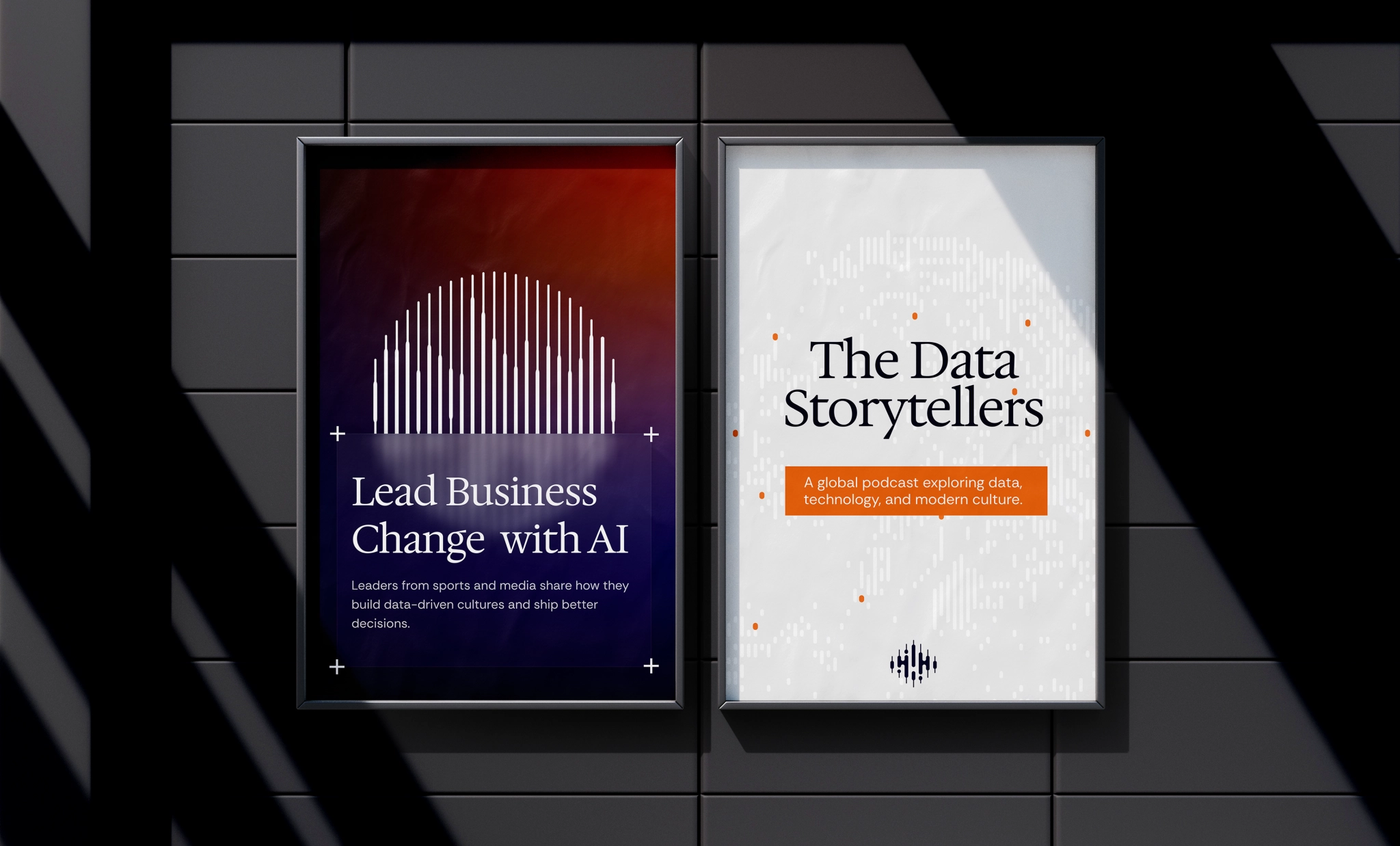 The Data Storytellers poster designs promoting data, AI and technology podcast content