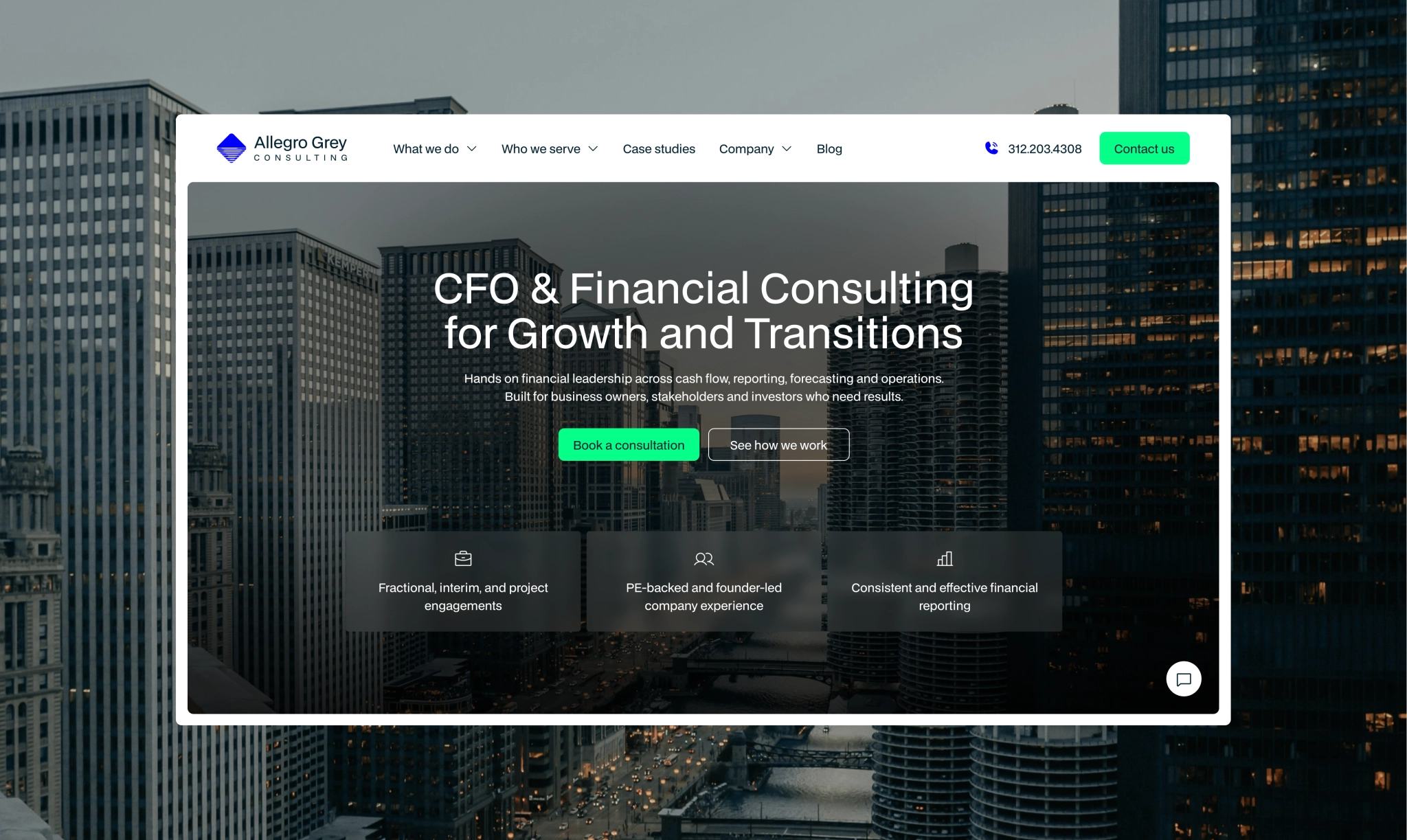 corporate website homepage for CFO and financial consulting services