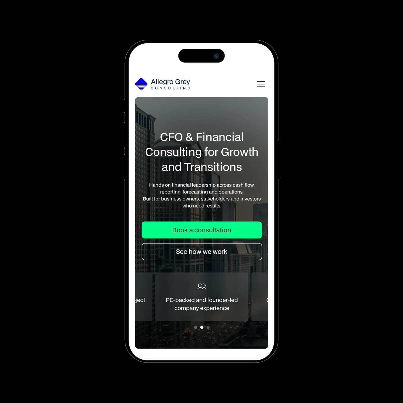 mobile homepage design for financial consulting services